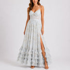 Abigail - Women's Floral Corset Maxi Dress with Tiered Ruffle Hem