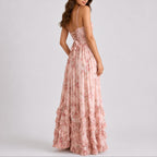 Abigail - Women's Floral Corset Maxi Dress with Tiered Ruffle Hem