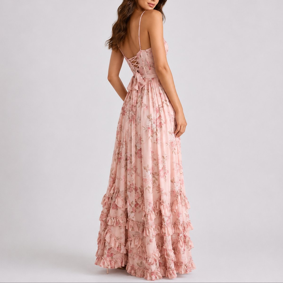 Abigail - Women's Floral Corset Maxi Dress with Tiered Ruffle Hem
