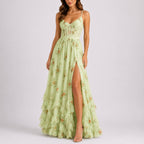 Abigail - Women's Floral Corset Maxi Dress with Tiered Ruffle Hem