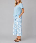 Abigail - Women's Layered Short-Sleeve Top & Wide-Leg Printed Trousers Set