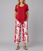 Abigail - Women's Layered Short-Sleeve Top & Wide-Leg Printed Trousers Set