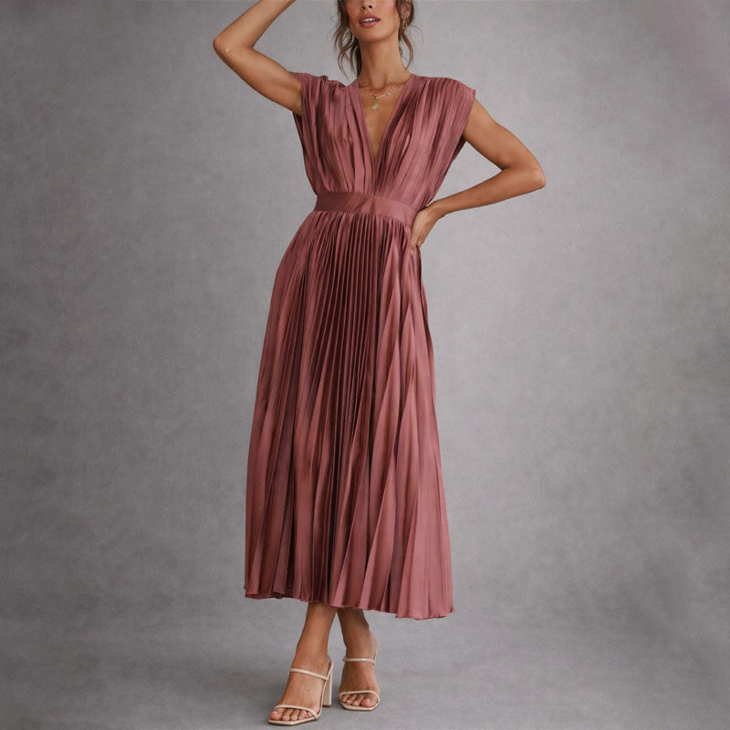 Adalyn - Women's Pleated V-Neck Midi Dress