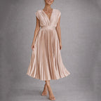 Adalyn - Women's Pleated V-Neck Midi Dress