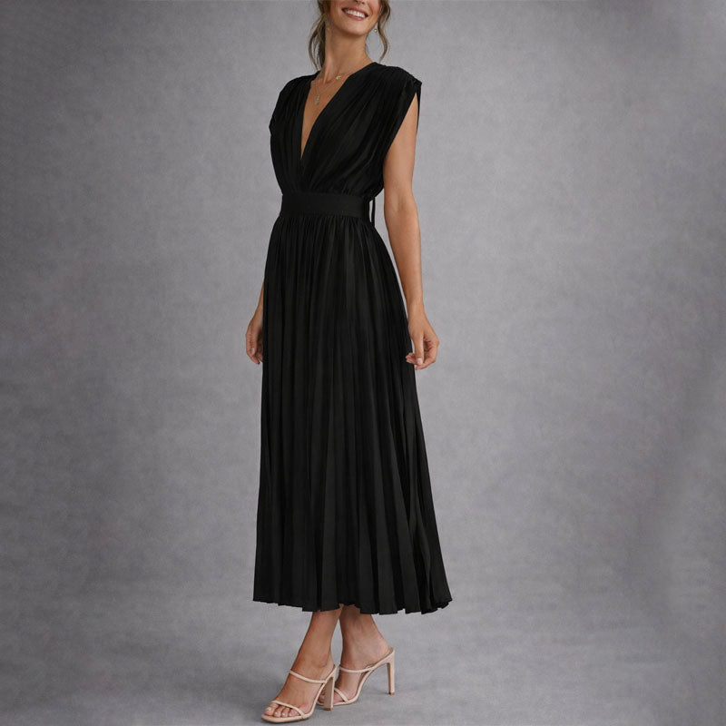 Adalyn - Women's Pleated V-Neck Midi Dress