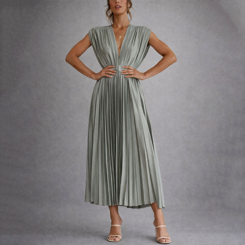 Adalyn - Women's Pleated V-Neck Midi Dress