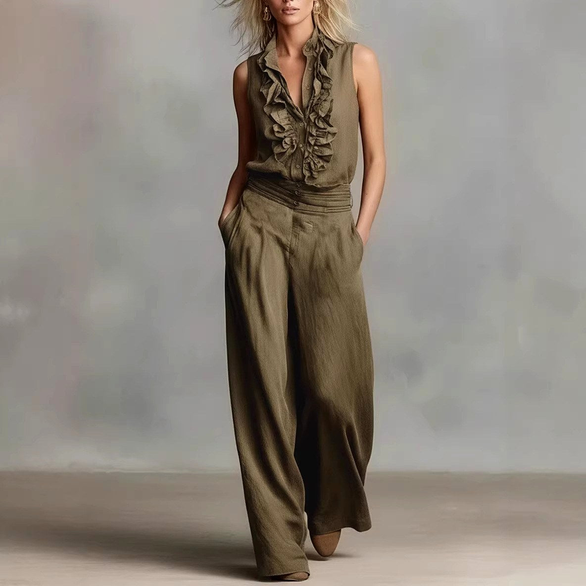 Adelaide - Women's Ruffle Front Sleeveless Jumpsuit 1