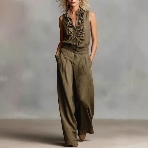 Adelaide - Women's Ruffle Front Sleeveless Jumpsuit 1