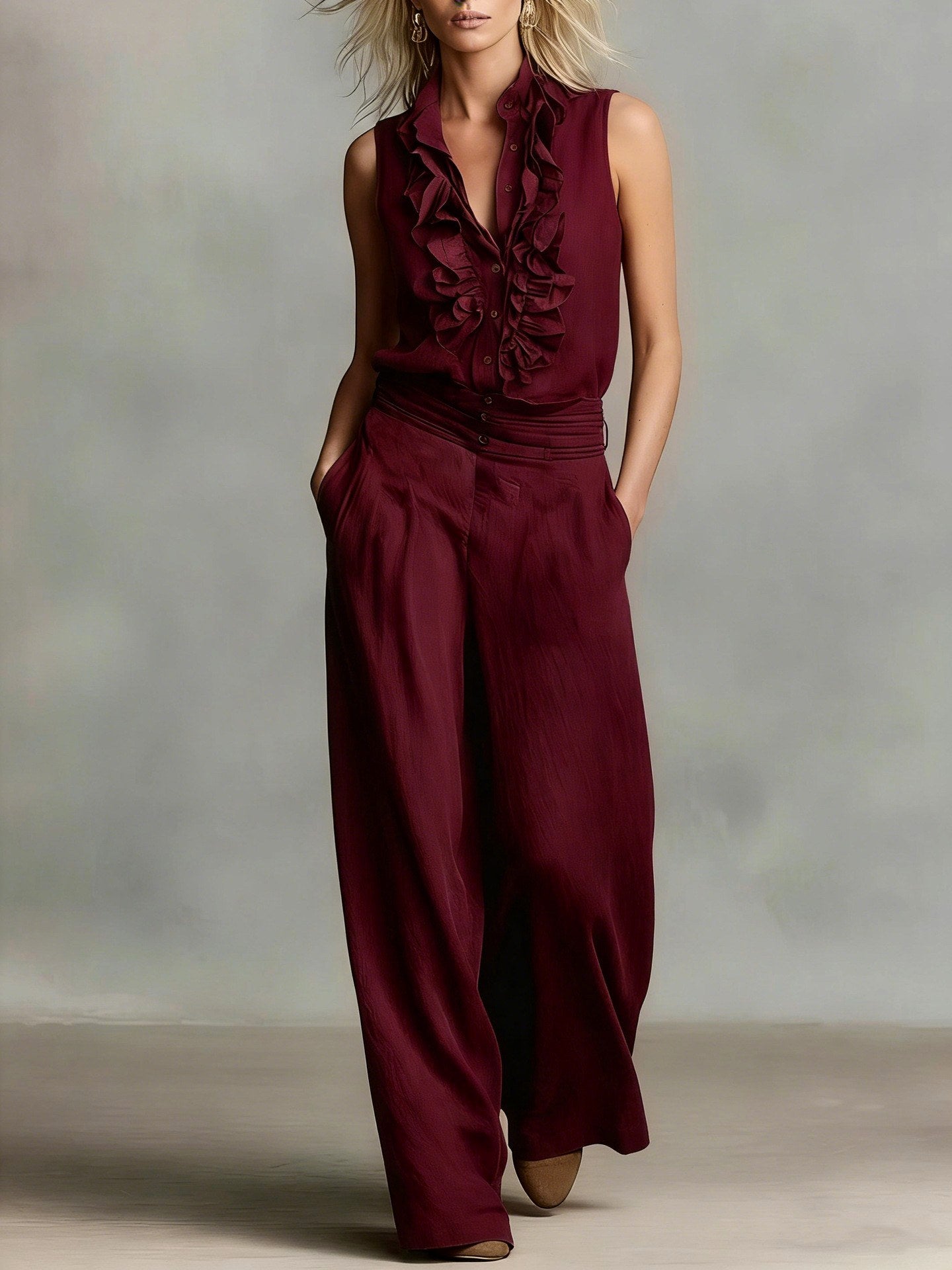Adelaide - Women's Ruffle Front Sleeveless Jumpsuit 3