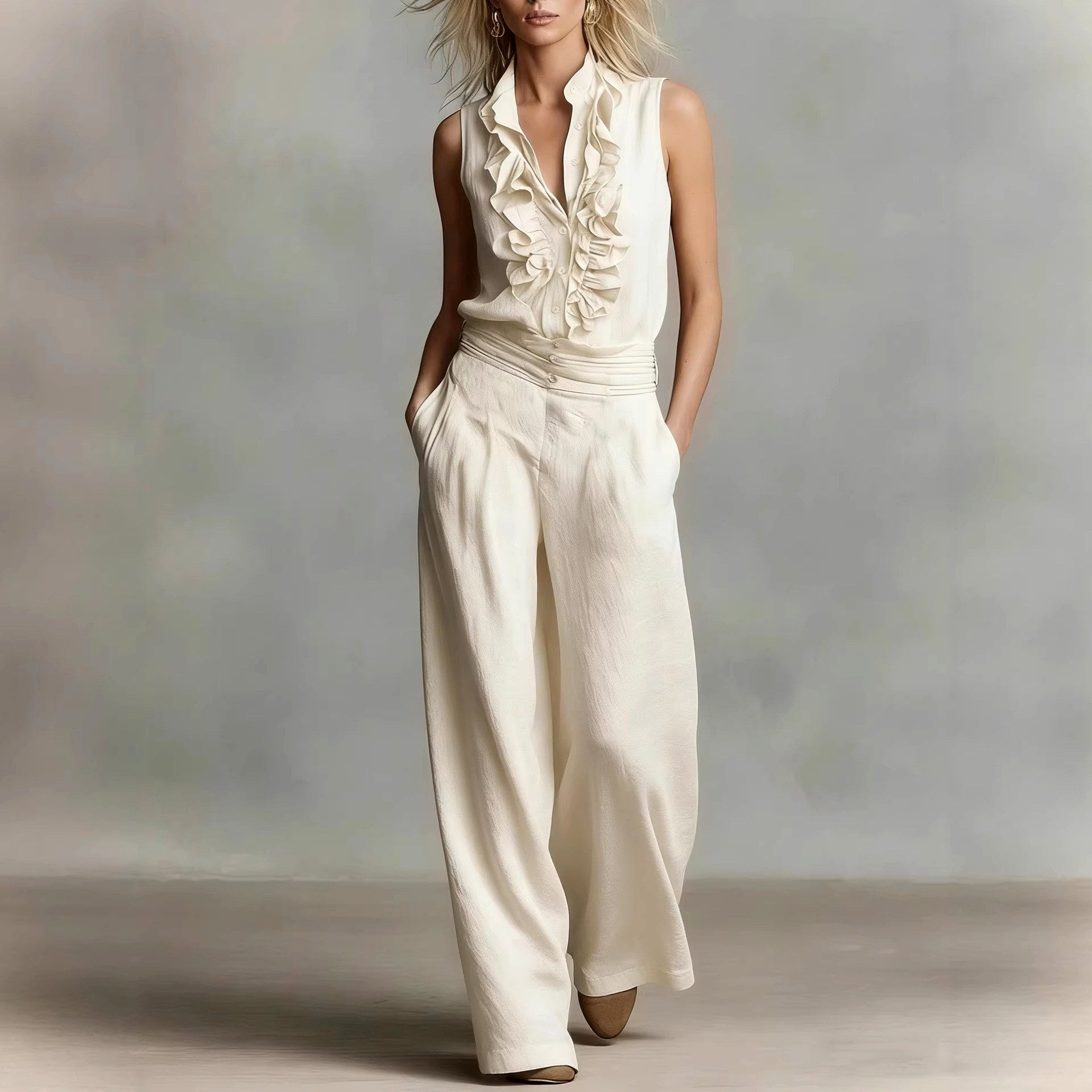 Adelaide - Women's Ruffle Front Sleeveless Jumpsuit 5