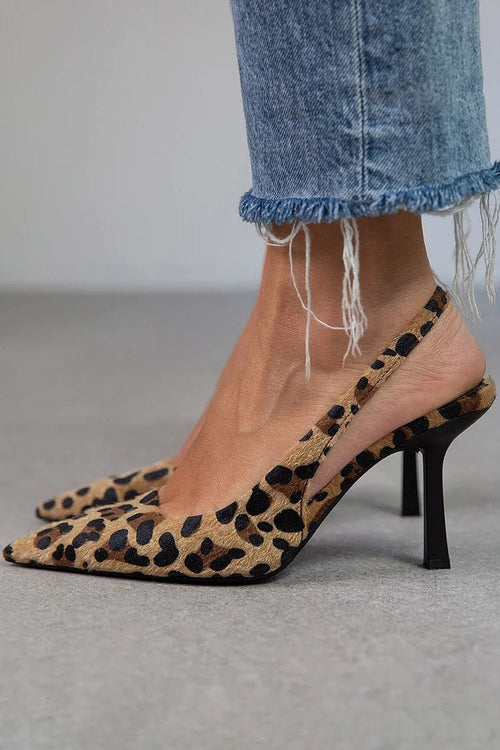 Adelfa - Women's Leopard Print Slingback Heels with Pointed Toe