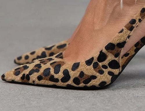 Adelfa - Women's Leopard Print Slingback Heels with Pointed Toe