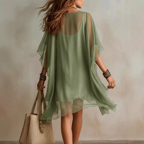 Adelle - Women's Sheer V-Neck Layered Boho Mini Dress 2