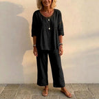 Ailsa - Women's Faux Linen Crochet Trim Matching Set 2