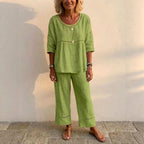 Ailsa - Women's Faux Linen Crochet Trim Matching Set 4