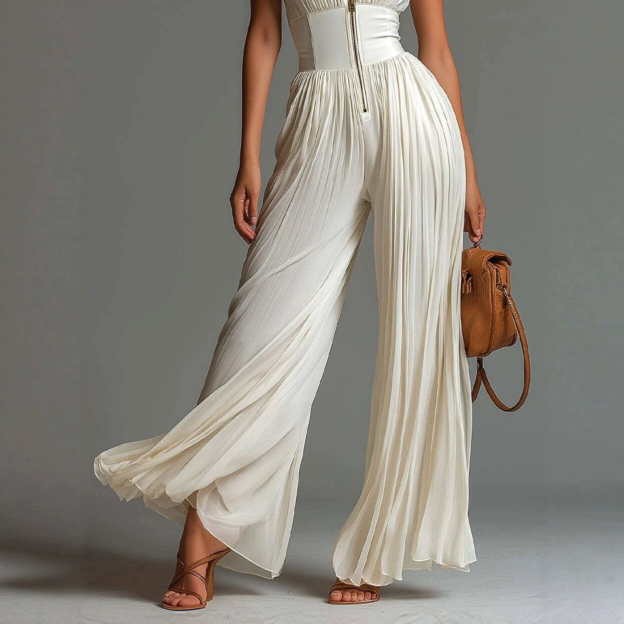 Aimee - Women's Halter Deep V Pleated Wide Leg Jumpsuit 7
