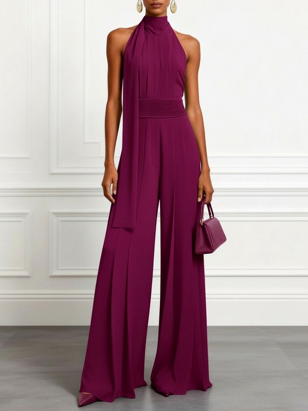 Aimee - Women's Halter Wide Leg Jumpsuit 3