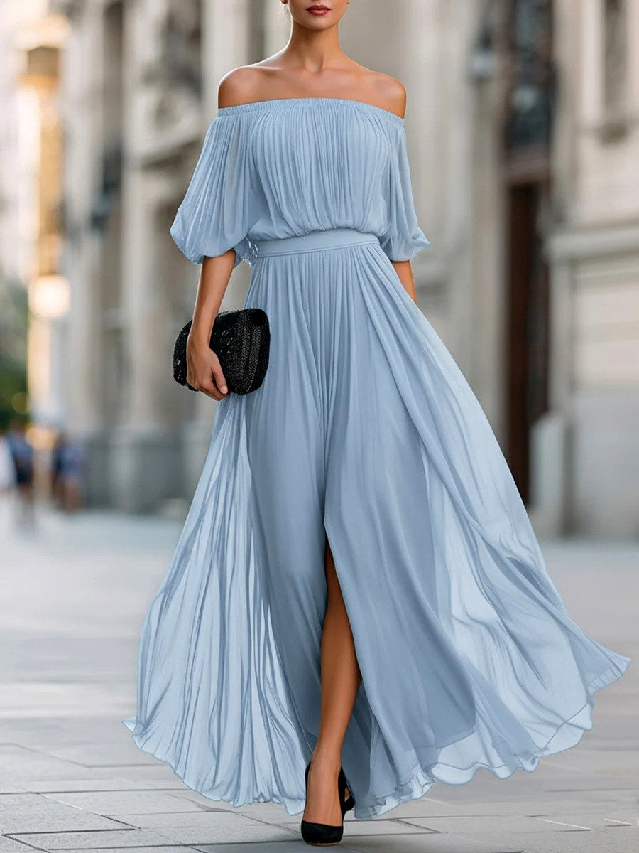 Aimee - Women's Off-Shoulder Pleated Maxi Dress 1