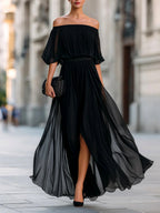 Aimee - Women's Off-Shoulder Pleated Maxi Dress 2