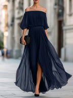 Aimee - Women's Off-Shoulder Pleated Maxi Dress 3