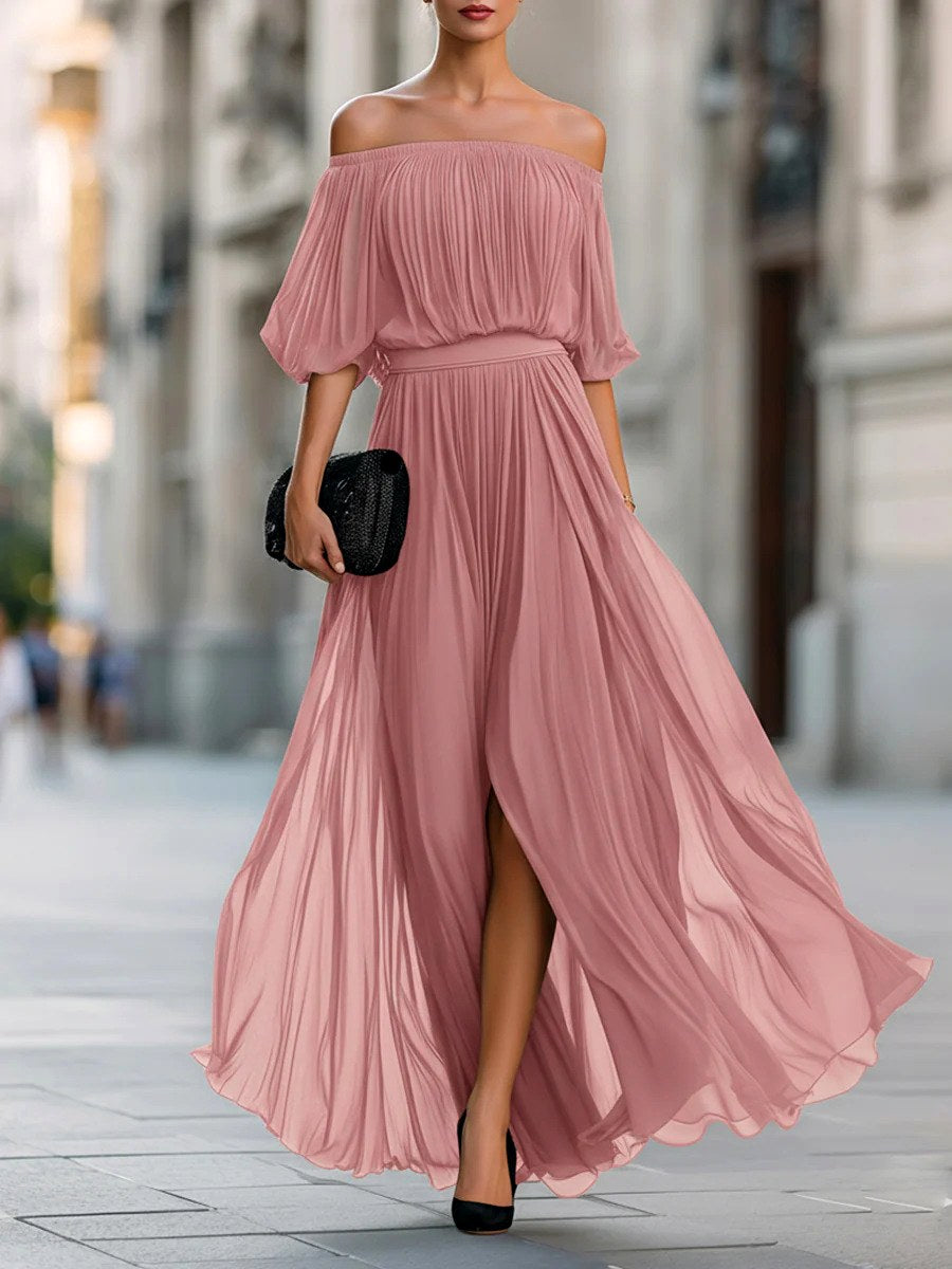 Aimee - Women's Off-Shoulder Pleated Maxi Dress 4