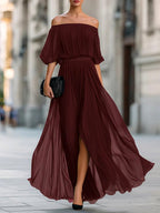 Aimee - Women's Off-Shoulder Pleated Maxi Dress 5