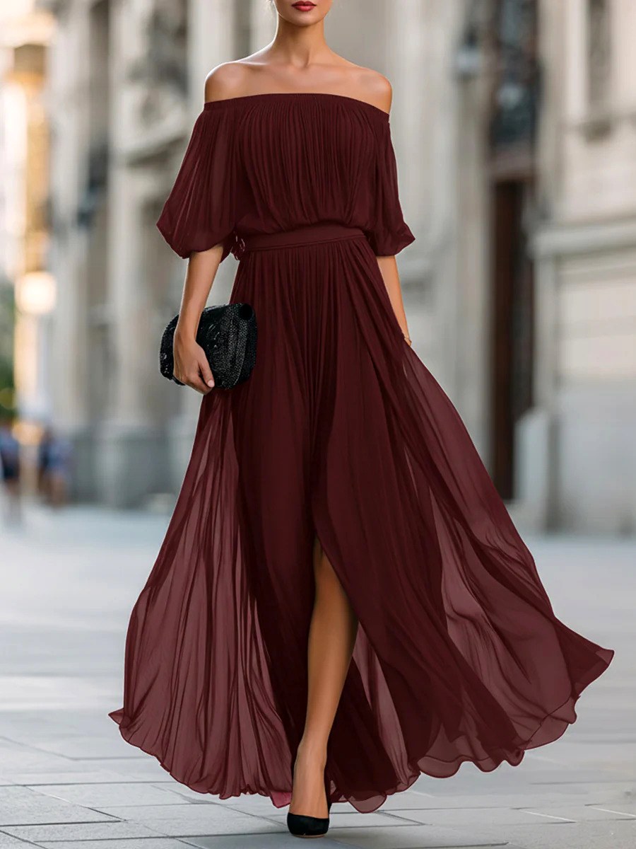 Aimee - Women's Off-Shoulder Pleated Maxi Dress 5