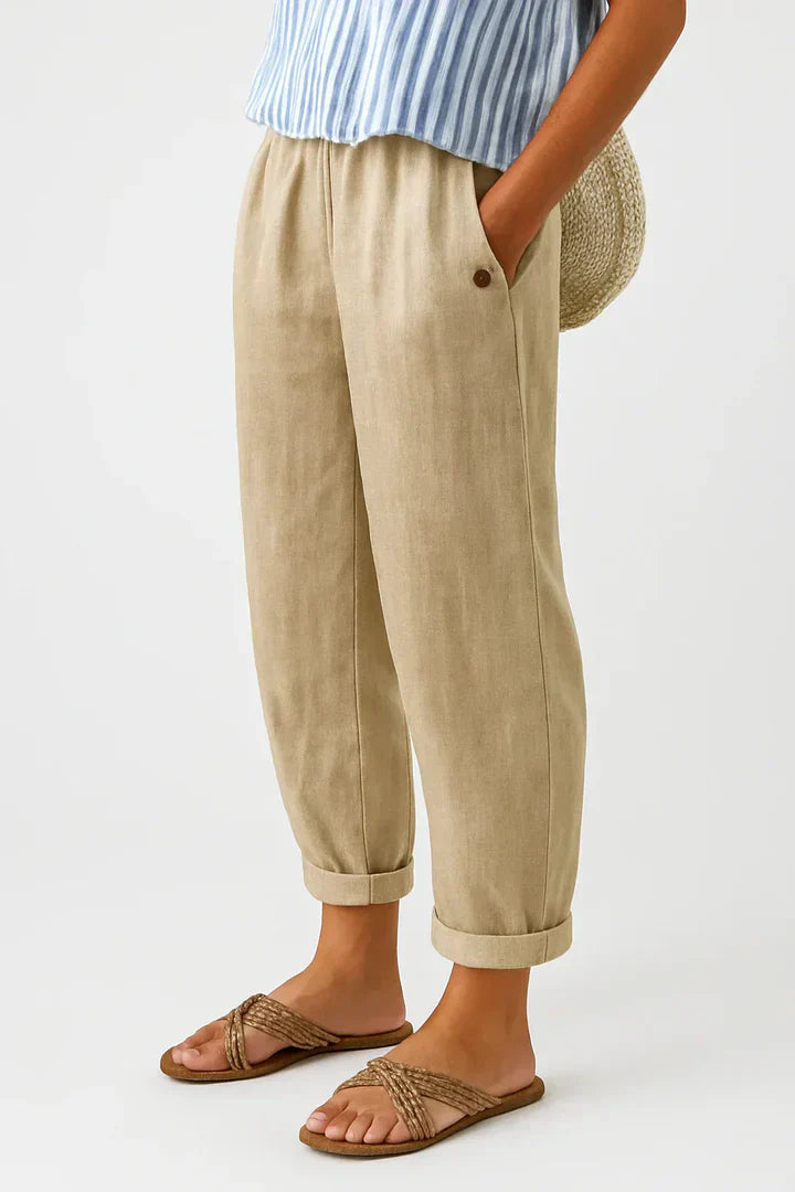 Ainara - Women's Drawstring Barrel-Leg Cropped Pants