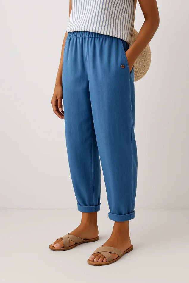 Ainara - Women's Drawstring Barrel-Leg Cropped Pants
