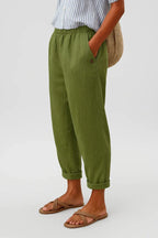 Ainara - Women's Drawstring Barrel-Leg Cropped Pants