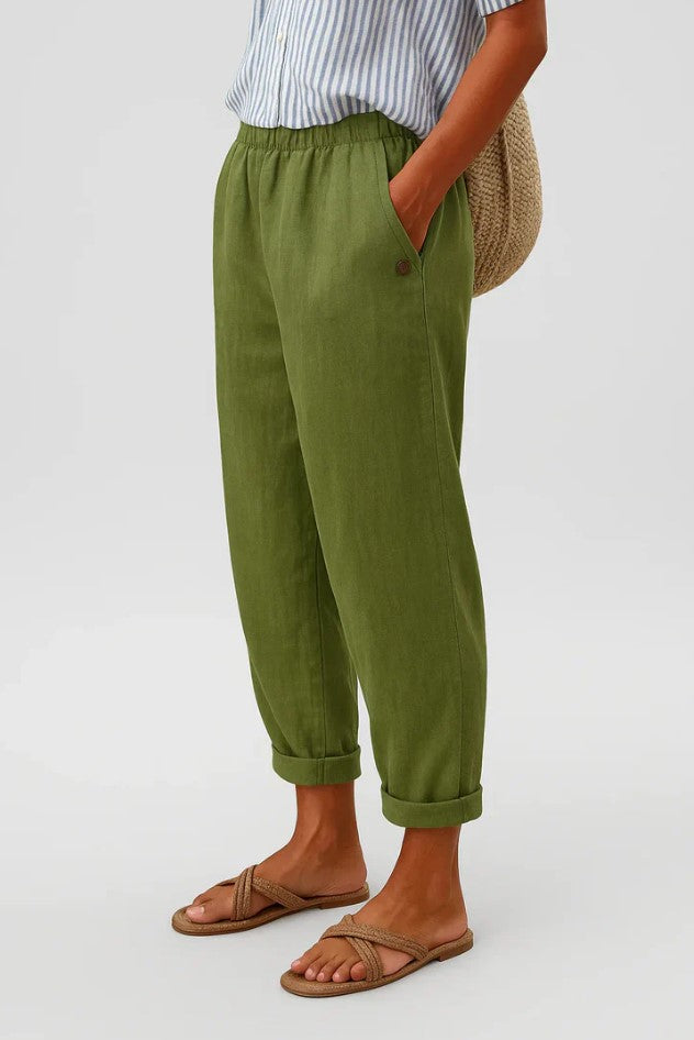 Ainara - Women's Drawstring Barrel-Leg Cropped Pants