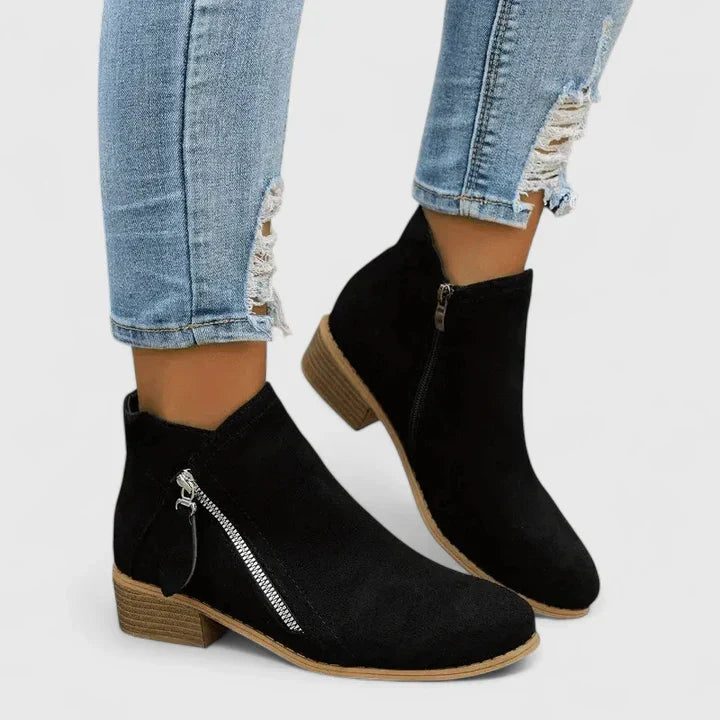 Alara - Women's Suede-Look Ankle Boots with Side Zip