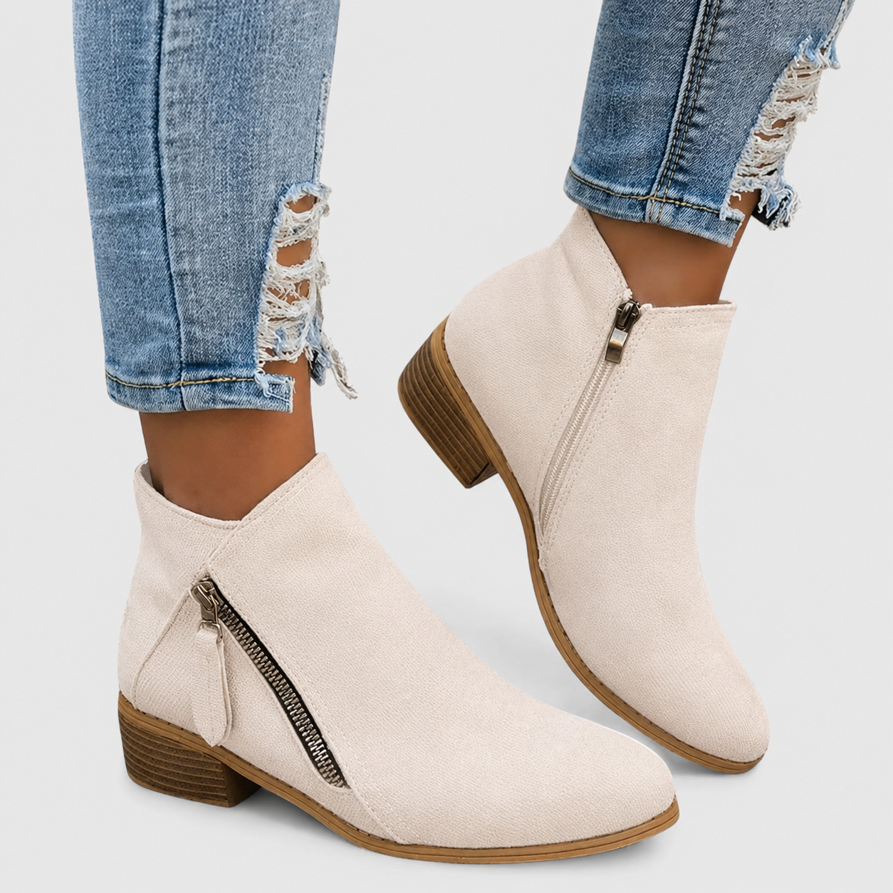 Alara - Women's Suede-Look Ankle Boots with Side Zip