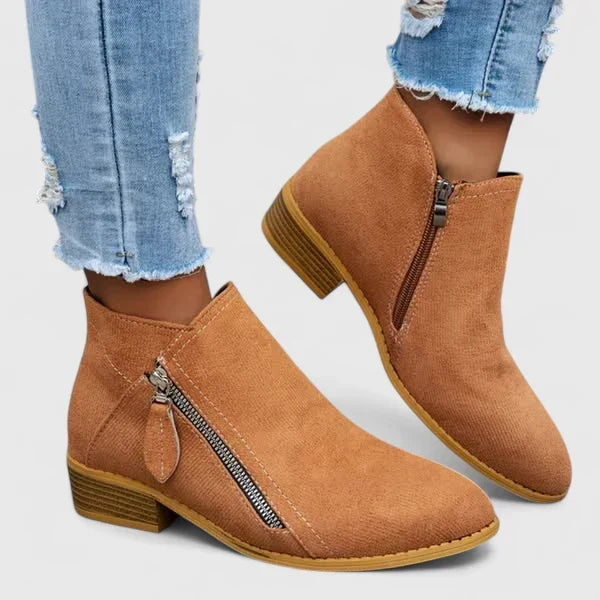 Alara - Women's Suede-Look Ankle Boots with Side Zip