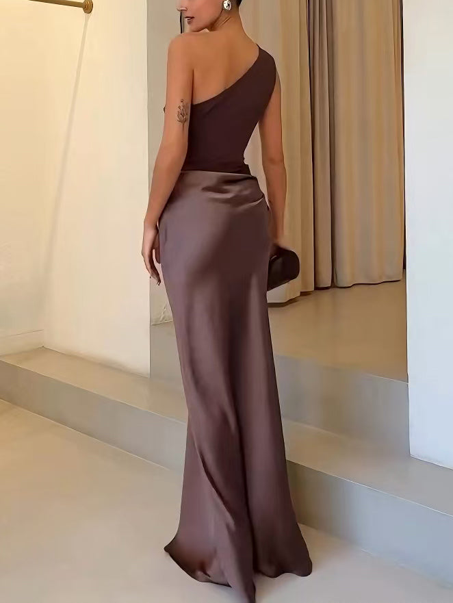 Alayna - Women's One-Shoulder Pleated Maxi Dress