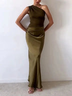 Alayna - Women's One-Shoulder Pleated Maxi Dress