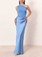 Alayna - Women's One-Shoulder Pleated Maxi Dress