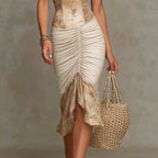 Alberta - Women's Patchwork Sweetheart Bodycon Midi Dress 5