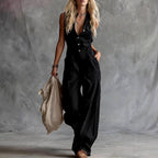 Alethea - Women's Linen V-Neck Wide-Leg Jumpsuit 2