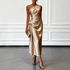 Alethea - Women's One-Shoulder Slim Fit Ruched Maxi Dress 1