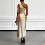 Alethea - Women's One-Shoulder Slim Fit Ruched Maxi Dress 2