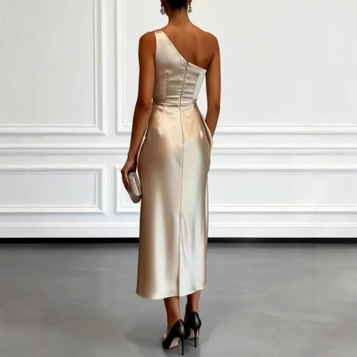 Alethea - Women's One-Shoulder Slim Fit Ruched Maxi Dress 2