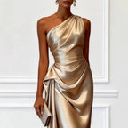 Alethea - Women's One-Shoulder Slim Fit Ruched Maxi Dress 3