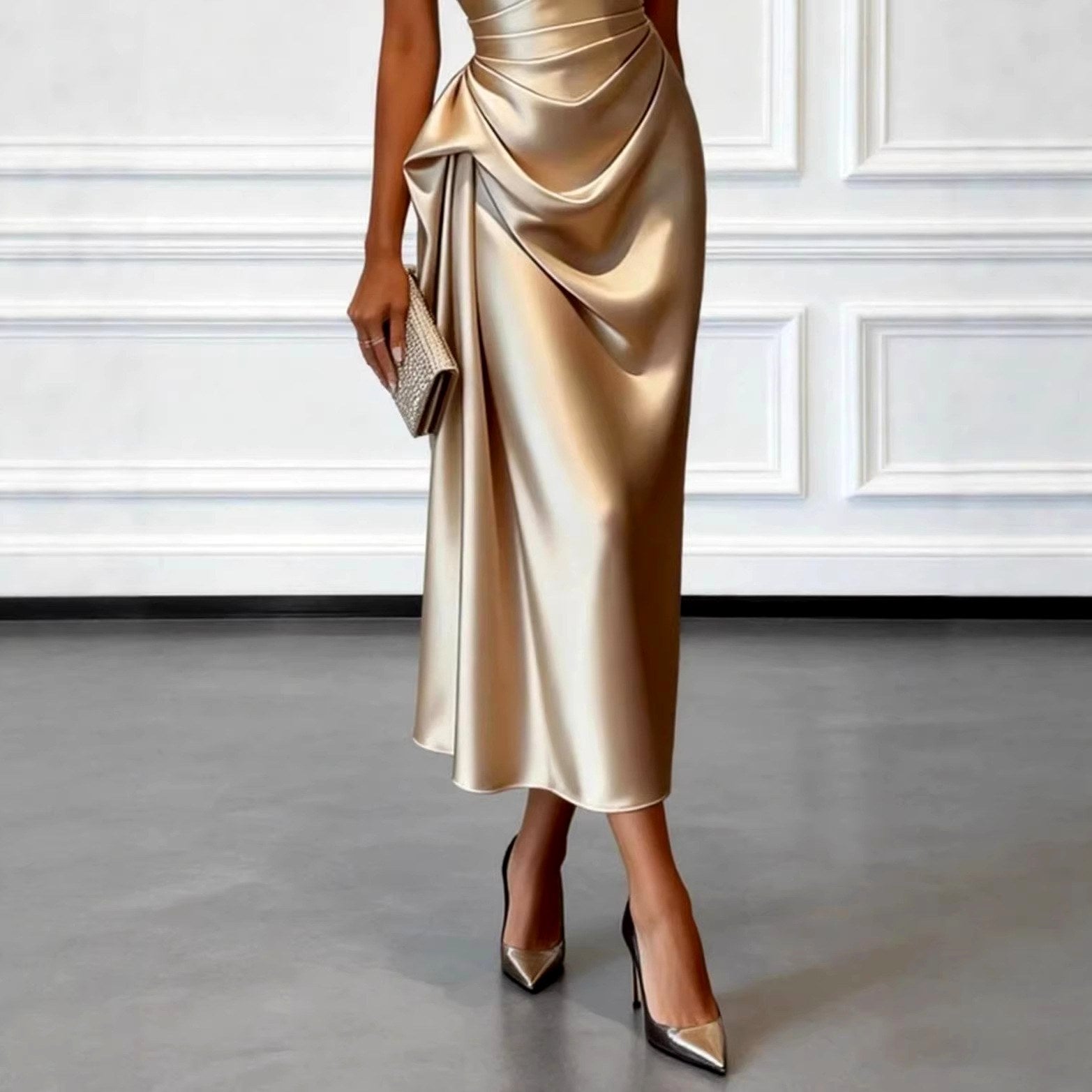 Alethea - Women's One-Shoulder Slim Fit Ruched Maxi Dress 4
