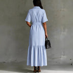Alethea - Women's Striped Collared Shirt Maxi Dress 2