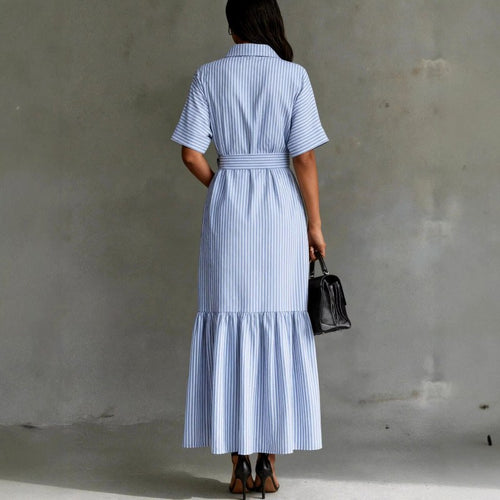 Alethea - Women's Striped Collared Shirt Maxi Dress 2