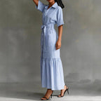 Alethea - Women's Striped Collared Shirt Maxi Dress 3