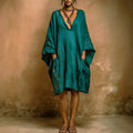 Alethea - Women's V-Neck Batwing Loose Dress 1
