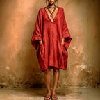 Alethea - Women's V-Neck Batwing Loose Dress 3