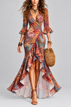 Alexa - Women's Floral Wrap Front Ruffle Dress 4